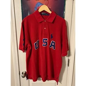 Polo Ralph Lauren Red USA Polo Shirt LT Tall Mens Short Sleeve Embroidered